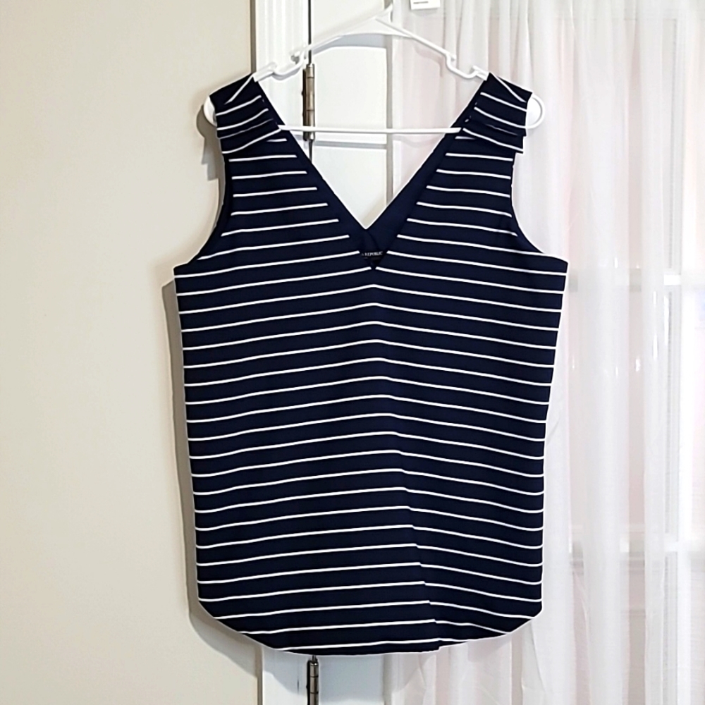 Banana Republic Navy/ White Stripe V-Neck  Sleeveless Top